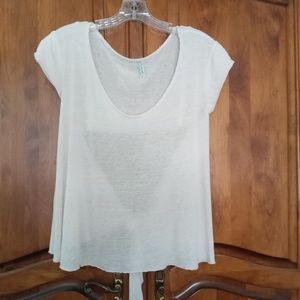 FREE PEOPLE Tie Back Pink Top Short Sleeve Semi Backless Fray Edge Jersey Tee S